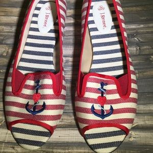 Nautical anchor striped open toe flats